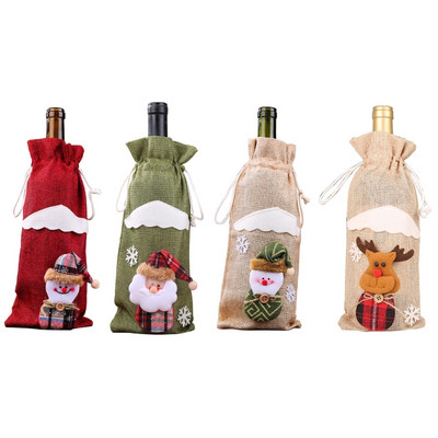 Χριστουγεννιάτικο κάλυμμα μπουκαλιού κρασιού Καλά Χριστούγεννα Διακόσμηση Χιονάνθρωπος Άγιος Βασίλης Χριστουγεννιάτικη διακόσμηση τραπεζιού