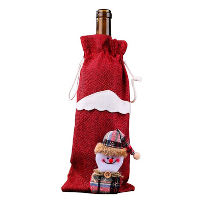 Χριστουγεννιάτικο κάλυμμα μπουκαλιού κρασιού Καλά Χριστούγεννα Διακόσμηση Χιονάνθρωπος Άγιος Βασίλης Χριστουγεννιάτικη διακόσμηση τραπεζιού