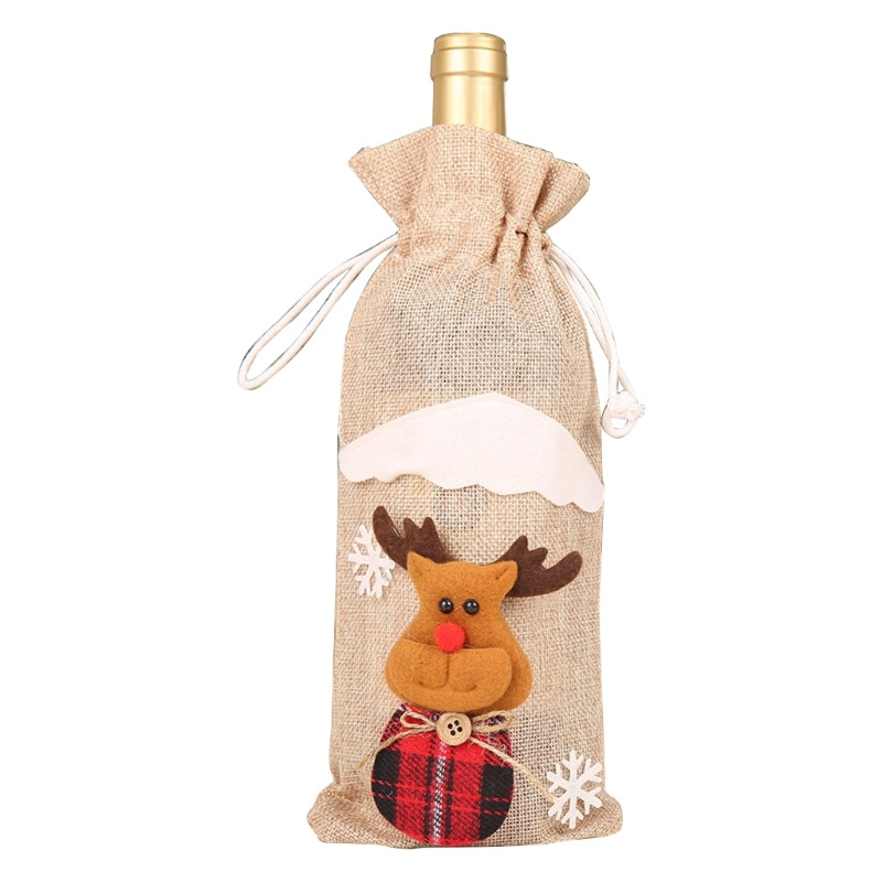Χριστουγεννιάτικο κάλυμμα μπουκαλιού κρασιού Καλά Χριστούγεννα Διακόσμηση Χιονάνθρωπος Άγιος Βασίλης Χριστουγεννιάτικη διακόσμηση τραπεζιού