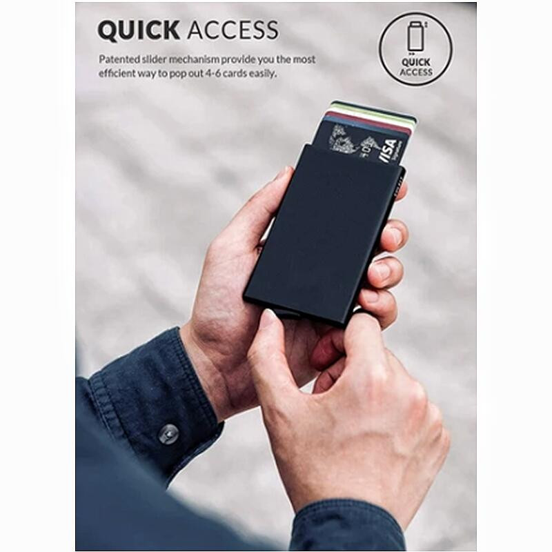 Kinyíló RFID kártyatartó Vékony alumínium pénztárca rugalmasság Hátsó tasak azonosító Hitelkártya tartó blokkolás Védelem utazási igazolványtartó