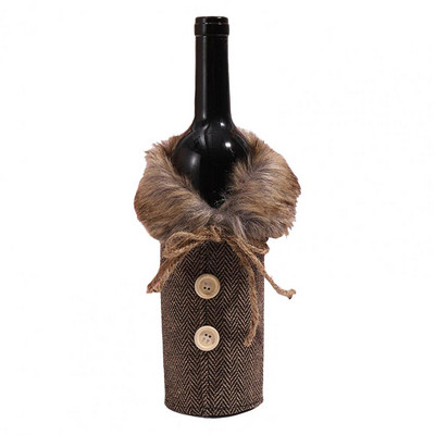 Prugasti platneni pulover s božićnim ukrasima, navlaka za bocu vina