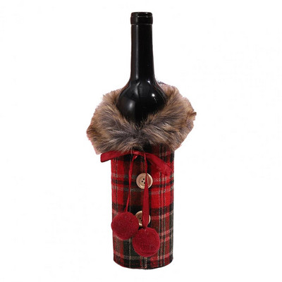 Prugasti platneni pulover s božićnim ukrasima, navlaka za bocu vina