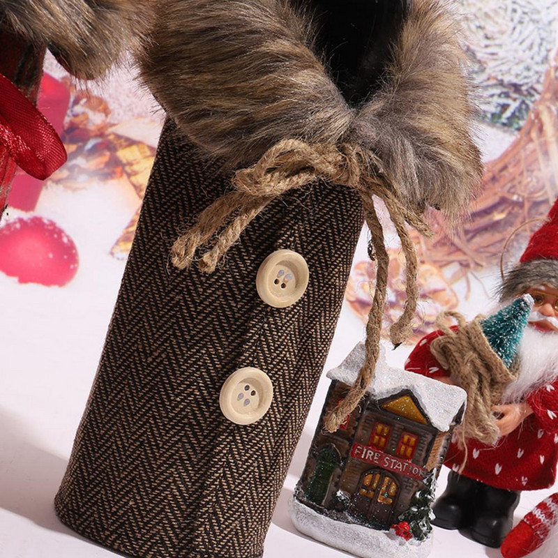 Prugasti platneni pulover s božićnim ukrasima, navlaka za bocu vina