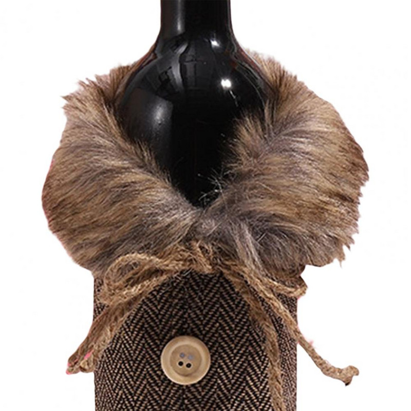 Prugasti platneni pulover s božićnim ukrasima, navlaka za bocu vina