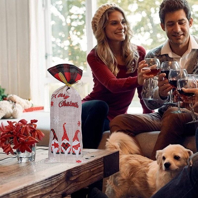 2kom navlaka za bocu vina, božićna haljina za bocu vina, ukrasna navlaka za vino Poklon vrećice za Božić