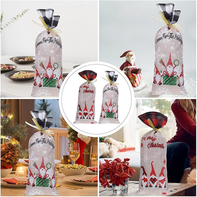 2kom navlaka za bocu vina, božićna haljina za bocu vina, ukrasna navlaka za vino Poklon vrećice za Božić