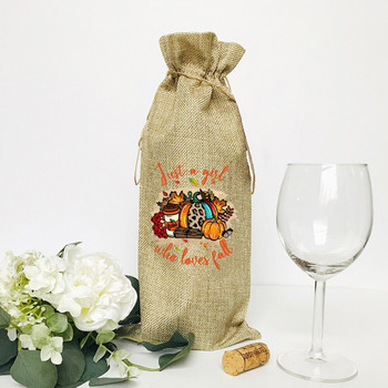 Pumpkin spice latte print ленена чанта за бутилка бутилка капак за прах защитно покритие парти декор подаръци за Деня на благодарността за приятели семейство