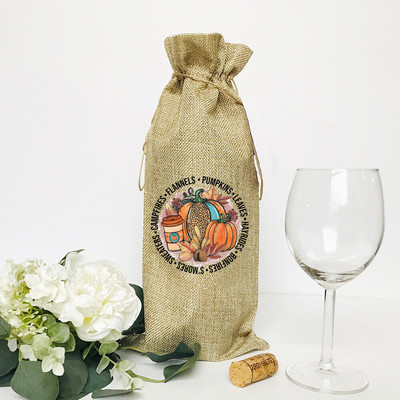 Moliūgų prieskonių latte printas lininis butelio maišelis butelio dulkių dangtelis apsauginis dangtelis vakarėlio dekoravimas Padėkos dienos dovanos draugams šeimai