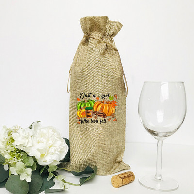 Moliūgų prieskonių latte printas lininis butelio maišelis butelio dulkių dangtelis apsauginis dangtelis vakarėlio dekoravimas Padėkos dienos dovanos draugams šeimai