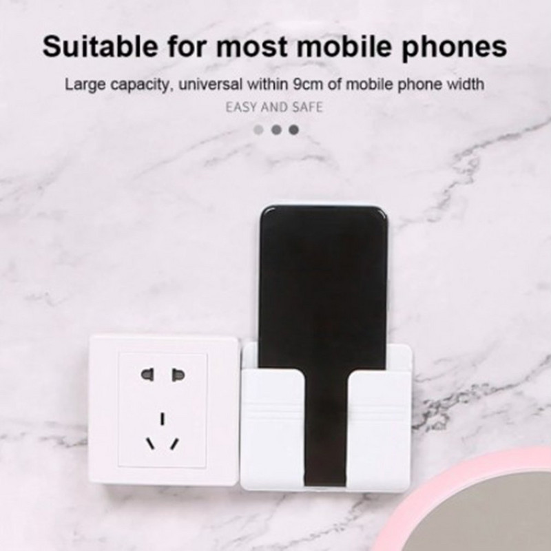 Практичен стенен държач за телефон Гнездо за държач за зареждане на телефон Скоба Рафт Стенен органайзер за домашен офис Кутия за съхранение