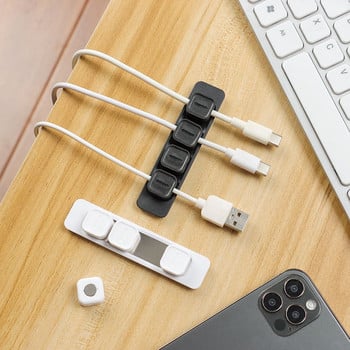 Самозалепващ се силиконов магнитен органайзер за кабели Направи си сам USB кабели Държач Силиконови гъвкави щипки за настолен плот за мишка Органайзер за кабели