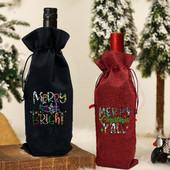 Priecīgus košus Ziemassvētku eglīšu apdrukas vīna pudeļu maisiņš rupjš audekls putekļu vāciņš aizsargā pudeļu ģimeni banketu dekorēšana Ziemassvētku dāvanas