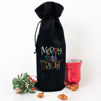 Χαρούμενα φωτεινά χριστουγεννιάτικα δέντρα με εκτύπωση τσάντα μπουκαλιού κρασιού λινάτσα κάλυμμα σκόνης που προστατεύει το μπουκάλι οικογενειακή διακόσμηση συμποσίου χριστουγεννιάτικα δώρα