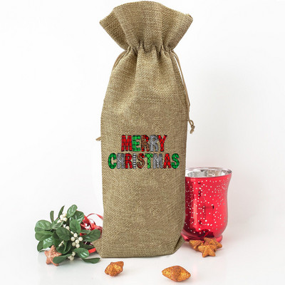 Priecīgus košus Ziemassvētku eglīšu apdrukas vīna pudeļu maisiņš rupjš audekls putekļu vāciņš aizsargā pudeļu ģimeni banketu dekorēšana Ziemassvētku dāvanas