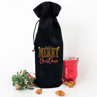 Priecīgus košus Ziemassvētku eglīšu apdrukas vīna pudeļu maisiņš rupjš audekls putekļu vāciņš aizsargā pudeļu ģimeni banketu dekorēšana Ziemassvētku dāvanas