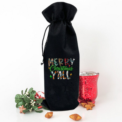 Priecīgus košus Ziemassvētku eglīšu apdrukas vīna pudeļu maisiņš rupjš audekls putekļu vāciņš aizsargā pudeļu ģimeni banketu dekorēšana Ziemassvētku dāvanas