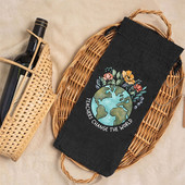 Tanár Változtasd meg a Világot Nyomtatás Zsákvászon borostáskák Borosüveg táska húzózsinórral Újrafelhasználható zsákvászon borostáska Ötlet Ajándék tanárnak