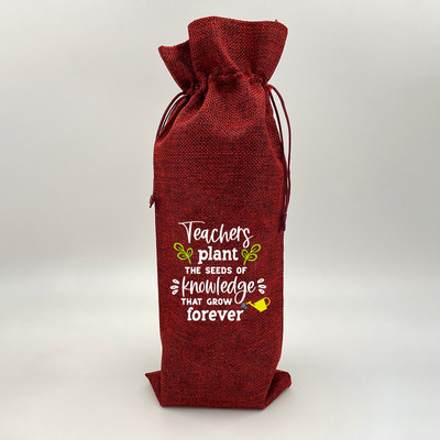 Tanár Változtasd meg a Világot Nyomtatás Zsákvászon borostáskák Borosüveg táska húzózsinórral Újrafelhasználható zsákvászon borostáska Ötlet Ajándék tanárnak