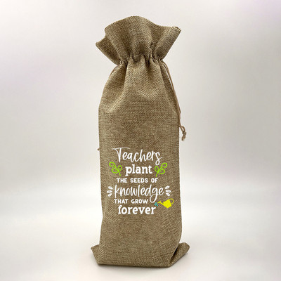 Tanár Változtasd meg a Világot Nyomtatás Zsákvászon borostáskák Borosüveg táska húzózsinórral Újrafelhasználható zsákvászon borostáska Ötlet Ajándék tanárnak