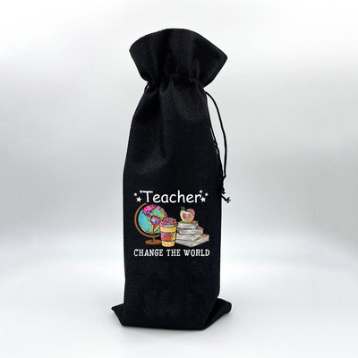 Tanár Változtasd meg a Világot Nyomtatás Zsákvászon borostáskák Borosüveg táska húzózsinórral Újrafelhasználható zsákvászon borostáska Ötlet Ajándék tanárnak