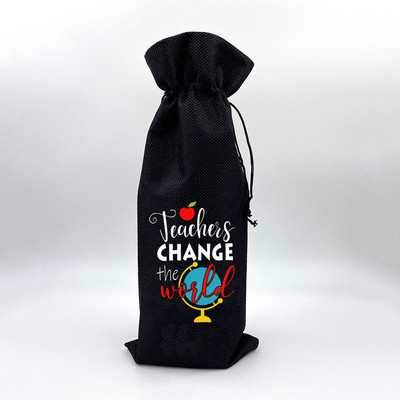 Tanár Változtasd meg a Világot Nyomtatás Zsákvászon borostáskák Borosüveg táska húzózsinórral Újrafelhasználható zsákvászon borostáska Ötlet Ajándék tanárnak