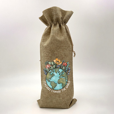 Tanár Változtasd meg a Világot Nyomtatás Zsákvászon borostáskák Borosüveg táska húzózsinórral Újrafelhasználható zsákvászon borostáska Ötlet Ajándék tanárnak