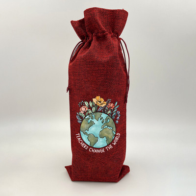Tanár Változtasd meg a Világot Nyomtatás Zsákvászon borostáskák Borosüveg táska húzózsinórral Újrafelhasználható zsákvászon borostáska Ötlet Ajándék tanárnak