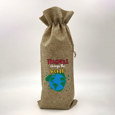Tanár Változtasd meg a Világot Nyomtatás Zsákvászon borostáskák Borosüveg táska húzózsinórral Újrafelhasználható zsákvászon borostáska Ötlet Ajándék tanárnak