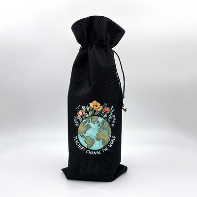 Tanár Változtasd meg a Világot Nyomtatás Zsákvászon borostáskák Borosüveg táska húzózsinórral Újrafelhasználható zsákvászon borostáska Ötlet Ajándék tanárnak