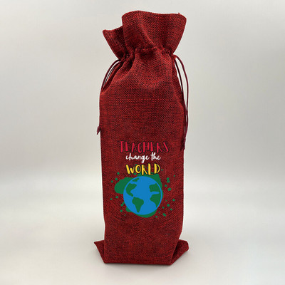 Tanár Változtasd meg a Világot Nyomtatás Zsákvászon borostáskák Borosüveg táska húzózsinórral Újrafelhasználható zsákvászon borostáska Ötlet Ajándék tanárnak