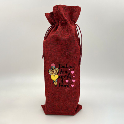 Tanár Változtasd meg a Világot Nyomtatás Zsákvászon borostáskák Borosüveg táska húzózsinórral Újrafelhasználható zsákvászon borostáska Ötlet Ajándék tanárnak