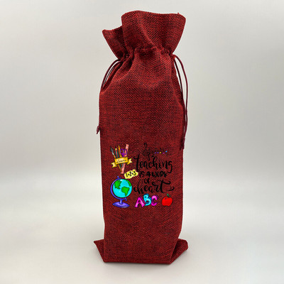 Tanár Változtasd meg a Világot Nyomtatás Zsákvászon borostáskák Borosüveg táska húzózsinórral Újrafelhasználható zsákvászon borostáska Ötlet Ajándék tanárnak