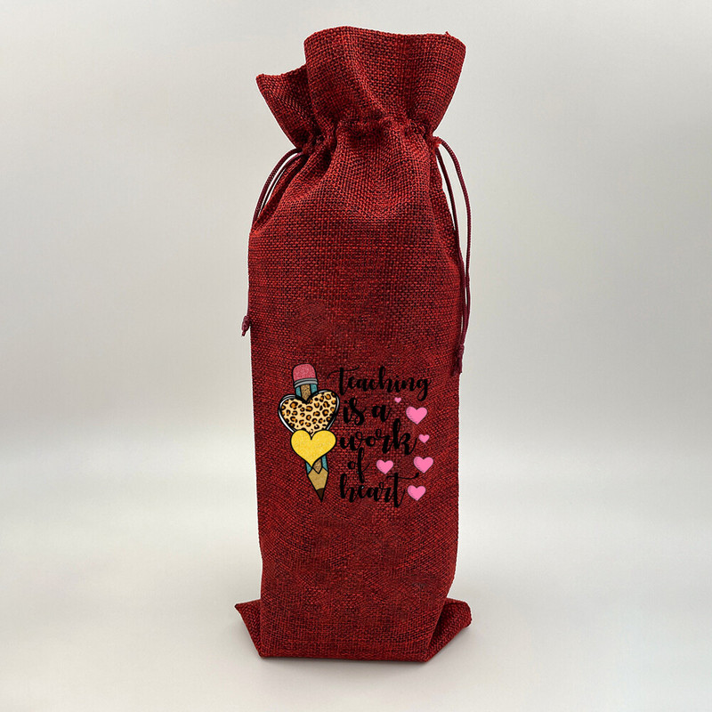 Tanár Változtasd meg a Világot Nyomtatás Zsákvászon borostáskák Borosüveg táska húzózsinórral Újrafelhasználható zsákvászon borostáska Ötlet Ajándék tanárnak