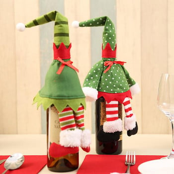 Коледен комплект за декорация на бутилка вино Дядо Коледа Елен Покривало за бутилка Дрехи Кухненска украса за Нова година Коледна вечеря