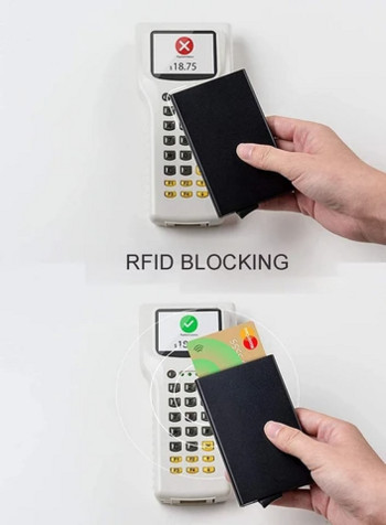 Изскачащ държач за RFID карта Тънък алуминиев портфейл Еластичен заден калъф ID Притежател на кредитна карта Блокиране Защита на притежателя на карта за самоличност за пътуване