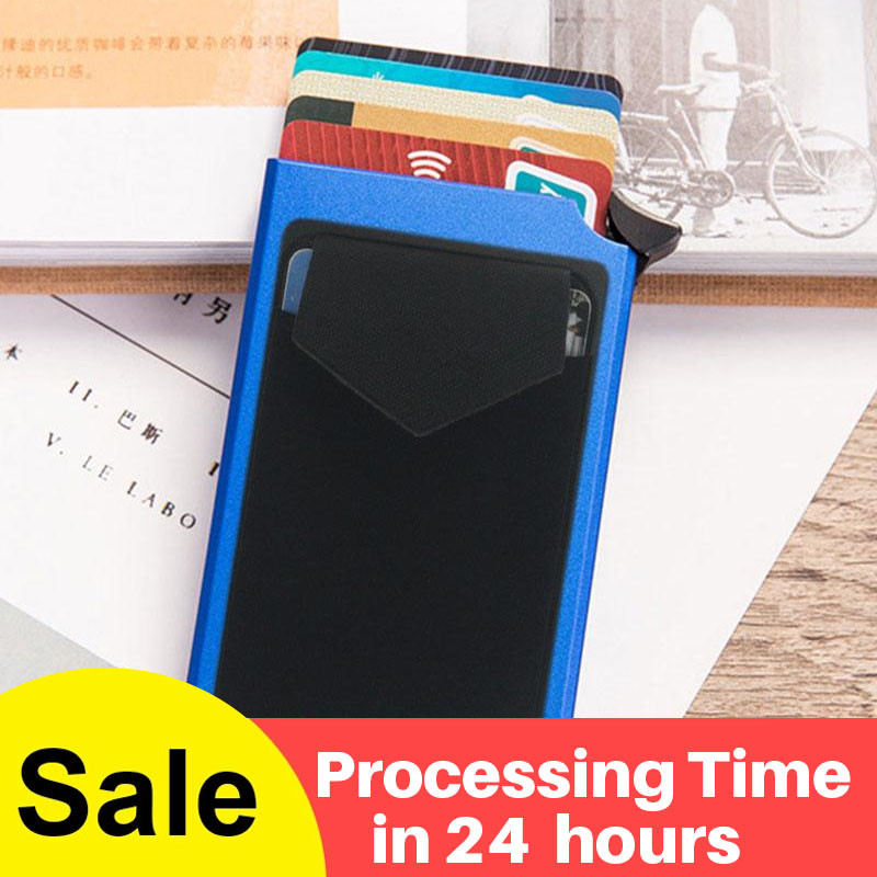 Izvelkamais RFID karšu turētājs Plāns alumīnija maka elastība aizmugures maisiņš ID kredītkartes turētāja bloķēšana Aizsargājiet ceļojumu ID kartes turētāju