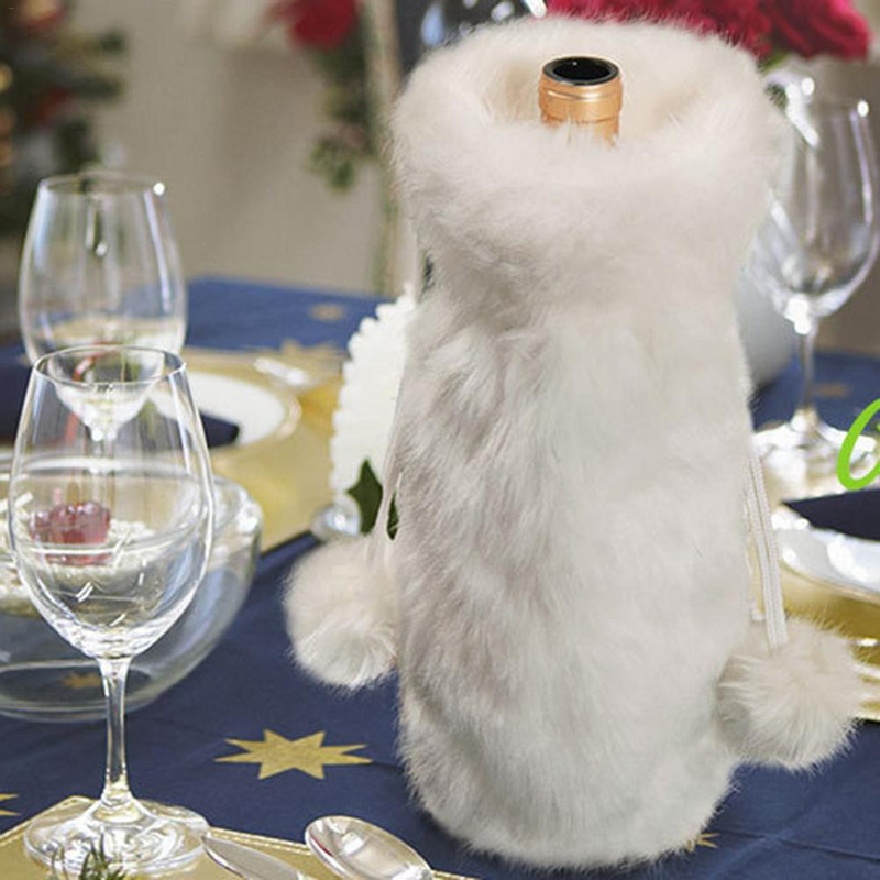 Jõulukarusnahast šampanjapudeli kate Jõuluveinipudelikott talvepühade pidude kaunistamiseks