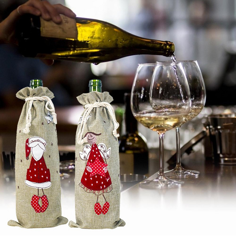 Naujas kalėdinis vyno butelio megztinis Sniego senelis lėlės šampano vyno butelio dangtelis Kalėdų vakarėliui pietų stalo butelių papuošimai
