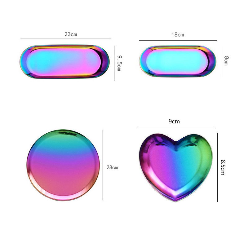 Modes stila nerūsējošā tērauda paplāte juvelierizstrādājumu uzglabāšanas paplāte Augļi konfekšu šķīvji fotogrāfiju rekvizīti Mājas rakstāmgalda dekorēšana