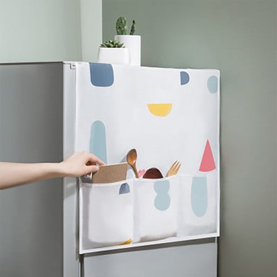 Refrigerator Dust Cover with Pocket Double Sided Storage Hanging Bags Household PEVA Waterproof Cloth Refrigerator Cover
