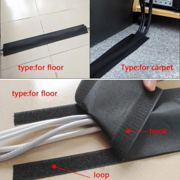 1/3 метър мека регулируема кука и примка Капак за кабели Органайзер за кабели Калъф за под/килим/багажник/стена/тел органайзер