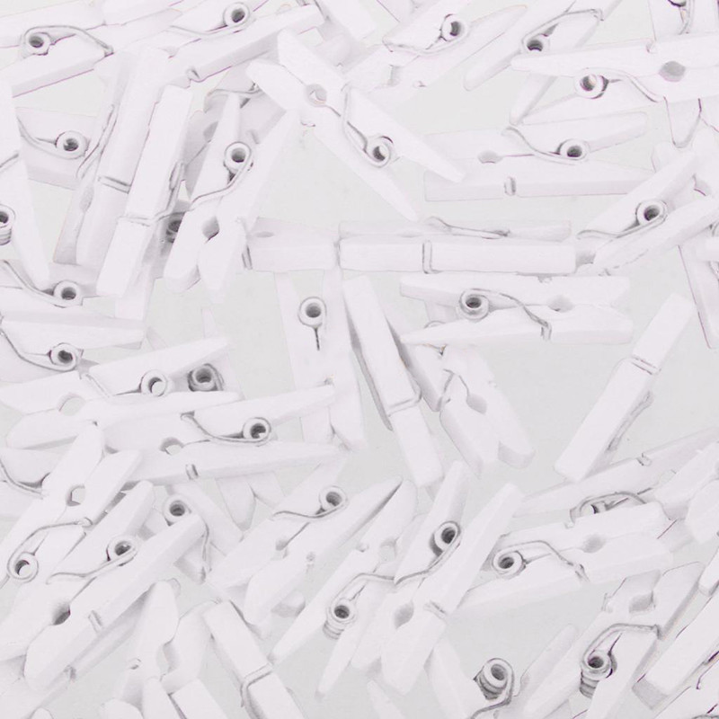 Balta 2,5 cm Krāsa/baļķa krāsa Koka saspraudes Foto klipsi drēbju šķipsnas Amatniecības apdares klipši Skolas biroja maza koka saspraude 50 iepakojumi