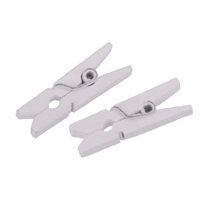 Balta 2,5 cm Krāsa/baļķa krāsa Koka saspraudes Foto klipsi drēbju šķipsnas Amatniecības apdares klipši Skolas biroja maza koka saspraude 50 iepakojumi