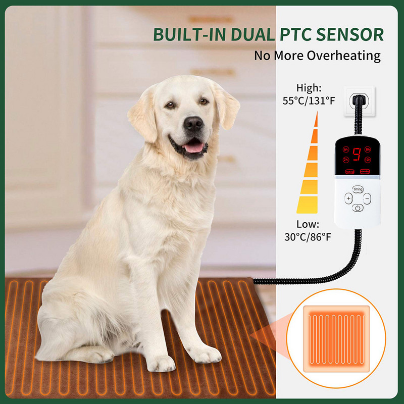 100/240 V naminių gyvūnėlių šildymo kilimėlis su laikmačiu Elektrinis šildomas šunų kačių kilimėlio temperatūra Reguliuojama augintinio lovos šildytuvo antklodė Automatinis išsijungimas