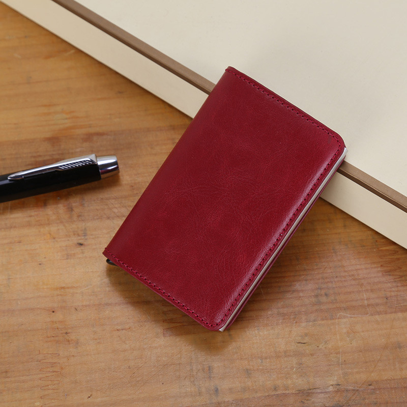 Kredītkaršu maciņš vīriešu maks Sieviešu RFID alumīnija bankas karšu turētāja futrālis Mini RFID maks Vintage ādas maks ar naudas sprādzēm