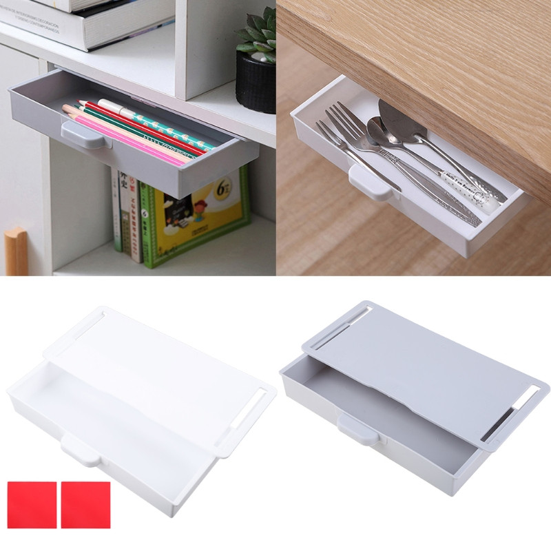 Κάτω από το συρτάρι του γραφείου Adhesive Organizer Κρυφό κουτί αποθήκευσης επιφάνειας εργασίας για το σπίτι Θήκη στυλό Αυτοκόλλητο σταθερό δοχείο Μαχαίρι κουζίνας