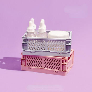 Пластмасова сгъваема щайга за съхранение Сгъваема кутия Кошница Подреждащи се Сладък грим Бижута Играчки Кутии за Кутия за съхранение Органайзер Преносим