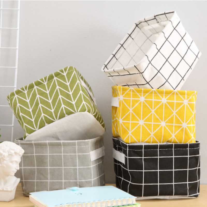 Kokkupandav hoiukast Ühiselamu mitmesugused hoiukastid Majapidamispuuvillane linane riie lauaarvuti hoiukorv Kosmeetikavahend