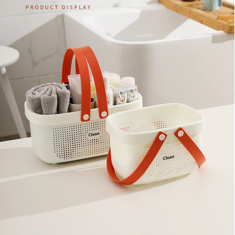 S/L Vannas notekas grozs Pārnēsājams glabāšanas grozs Vannas grozs Rotangpalmas plastmasas vannas istabas uzglabāšanas kaste Uzkodu kosmētikas mazgāšanas kaste