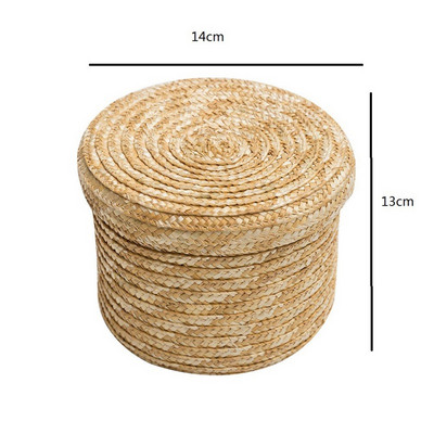 1kom ručno rađena slamnata pletena košara za pohranu s poklopcem Organizator za grickalice Pohrana Košare za rublje Košara za cvijeće od ratana Kutija za pohranu